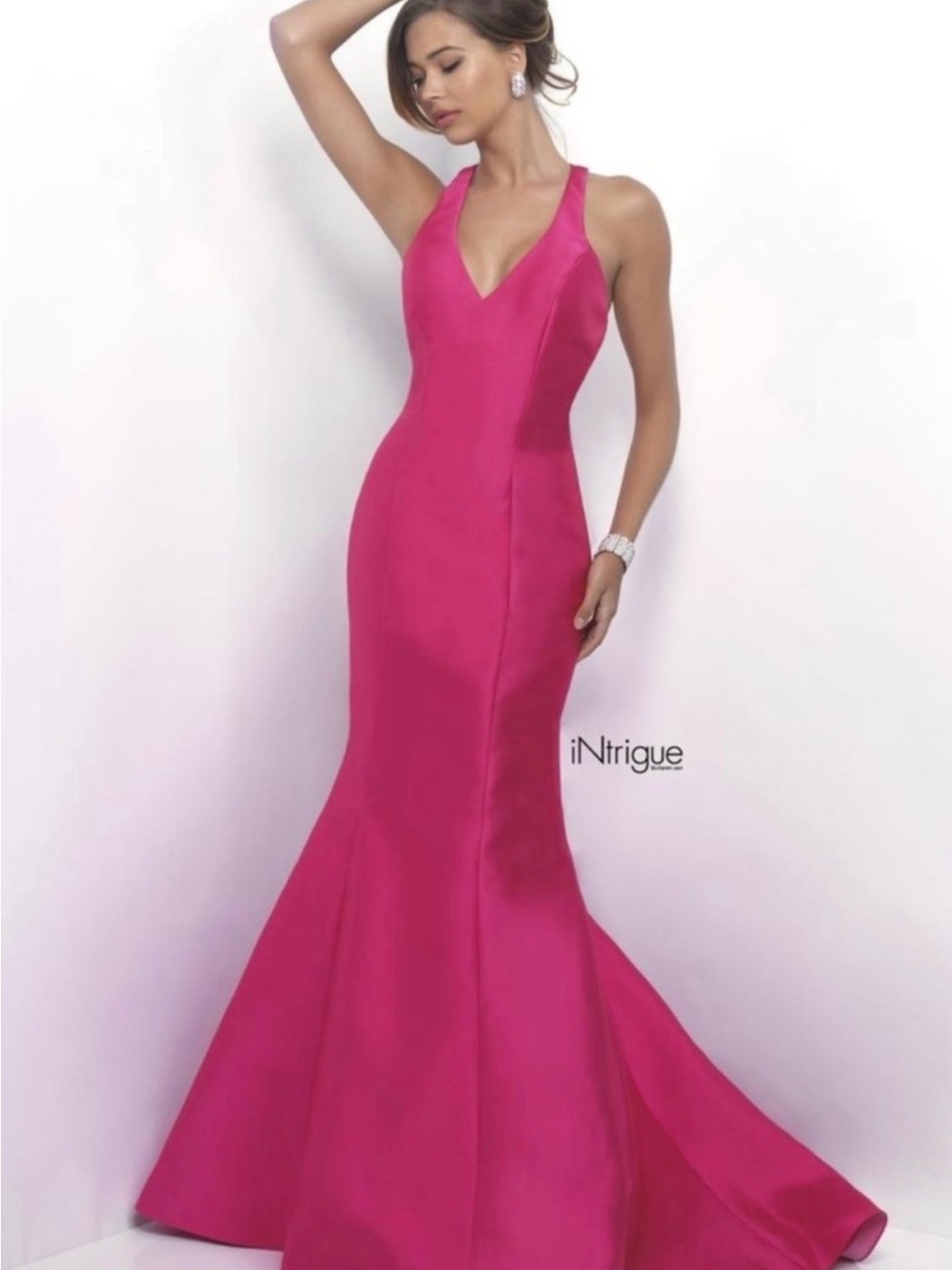 iNtrigue by Blush Hot Pink Fuchsia Ruffle Back Mermaid Prom Gown Size 6
